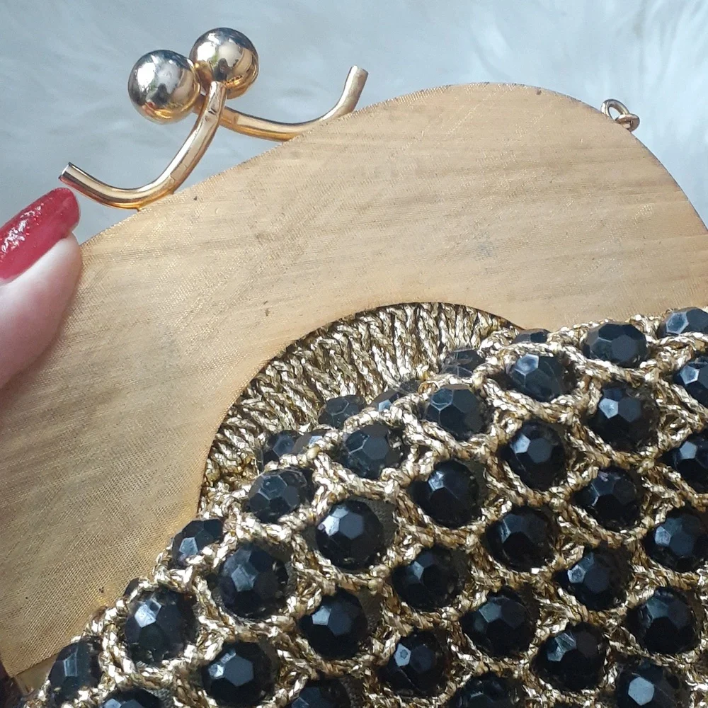 Vintage Black and Gold Beaded Clutch Wristlet